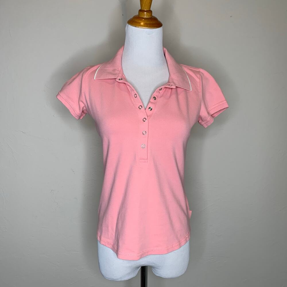 Vintage Liz Claiborne Pink Cropped Polo Shirt Sz Small